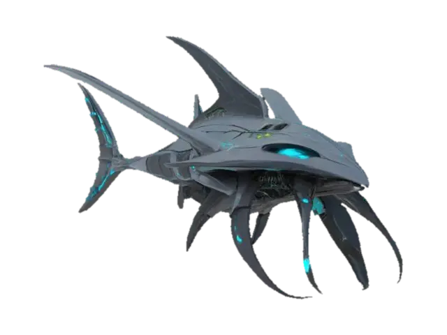 3D model for {
  "object": "Abyssal Mecha-Ray",
  "material": "Smooth, metallic plating with bioluminescent nodes and flexible synthetic skin",
  "shape_form": "Wide, manta ray-like body with mechanical wing flaps and multiple articulated tentacles",
  "color_scheme": "Dark steel gray with cyan and electric blue glowing accents",
  "texture_details": "Sleek, polished metal with visible rivets and faint scratches; synthetic skin with a wet, glossy finish and soft luminescent patches",
  "style": "Realistic with a sci-fi biomechanical aesthetic",
  "environment_use_context": "Gliding through the deep ocean, surrounded by otherworldly aquatic life and shipwreck debris",
  "reference_models": ["Mechanical Stingray", "Alien Aquatic Drone"]
}
