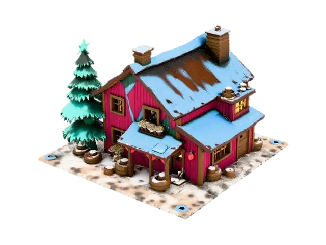 3D-модель {"object":"Ork Krumpmas Hut","material":"shipping containers, corrugated scrap metal,… - Inside, згенерована ШІ