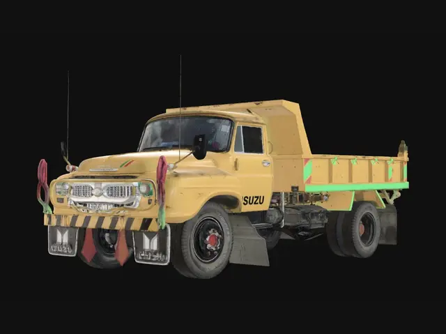 3D model for Yellow Isuzu dump truck in a park