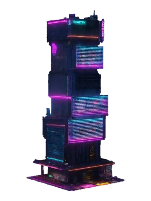 Subject: 100-story cyberpunk skyscraper, futuristic high-tech megabuilding.… 3D model, vytvořený pomocí AI