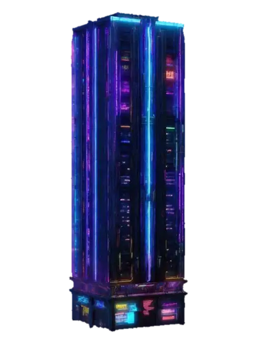 Subject: 100-story cyberpunk skyscraper, futuristic high-tech megabuilding.… 3D model, vytvořený pomocí AI