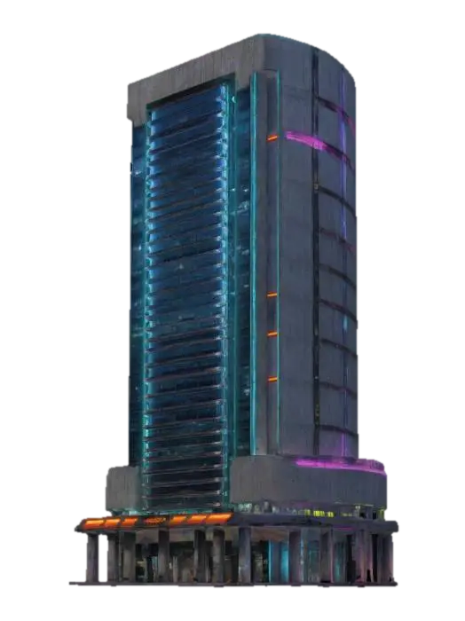 Subject: 100-story mega skyscraper, futuristic high-tech megabuilding. Style:… 3D model, vytvořený pomocí AI