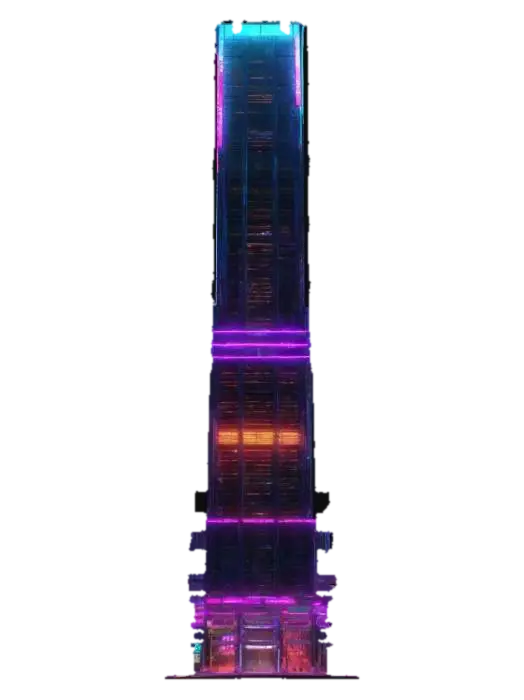 Subject: 100-story mega skyscraper, futuristic high-tech megabuilding. Style:… 3D model, vytvořený pomocí AI