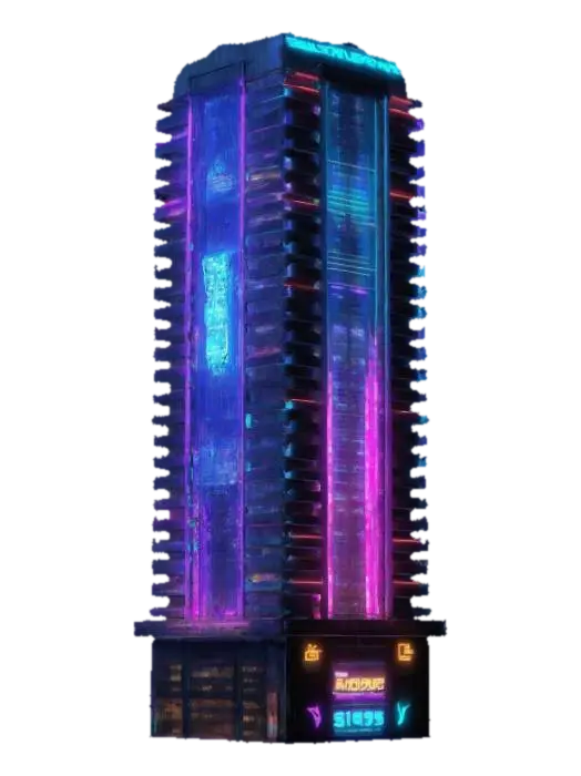 Subject: 100-story mega skyscraper, futuristic high-tech megabuilding. Style:… 3D model, vytvořený pomocí AI