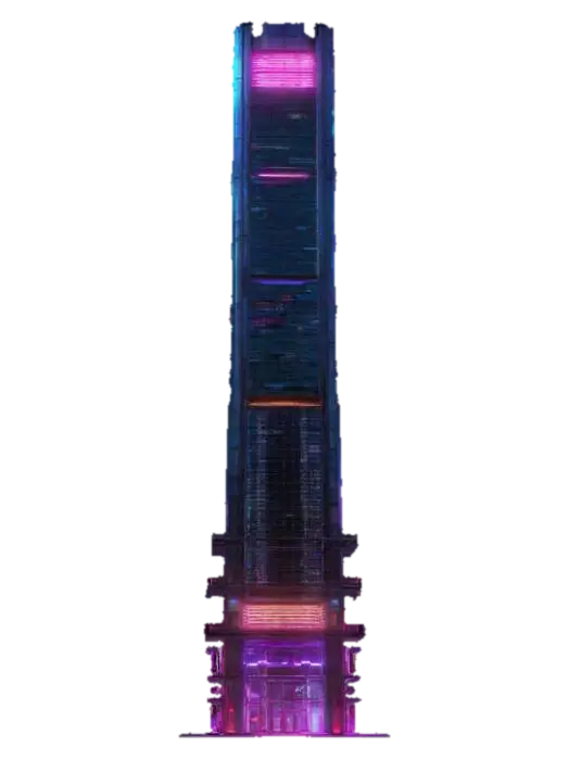 Subject: 100-story mega skyscraper, futuristic high-tech megabuilding. Style:… 3D model, vytvořený pomocí AI