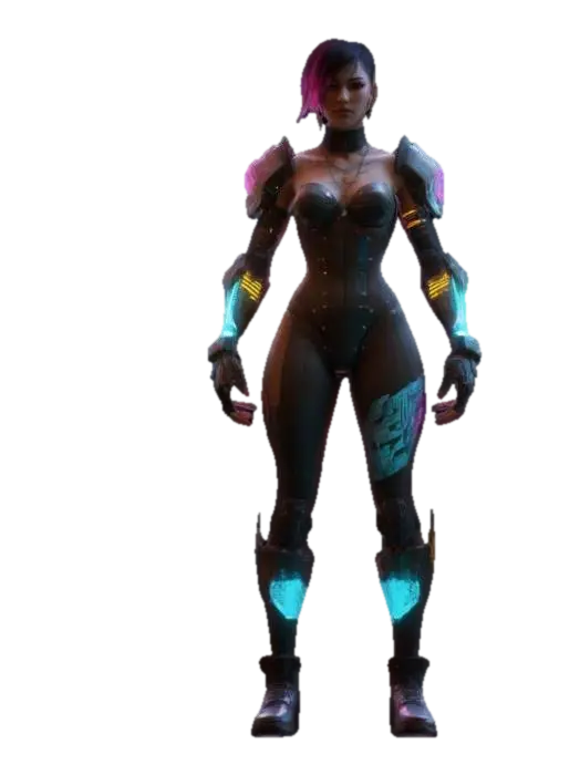 Subject: Cyberpunk-Fantasy Female Protagonist, futuristic and magical design.… 3D model, vytvořený pomocí AI