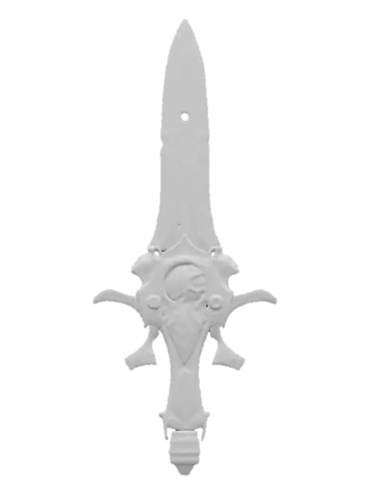 3D model for "A futuristic ChronoForge sword with a sleek, high-tech design. The blade is made of translucent crystalline metal with a glowing blue energy core pulsing through intricate engravings. The hilt is crafted from black carbon-fiber with gold circuitry inlays, and an embedded time-shift mechanism emitting a faint luminescent aura. The pommel features a rotating chrono-dial with an animated clockwork mechanism. , #ChronoForgeWeapon#