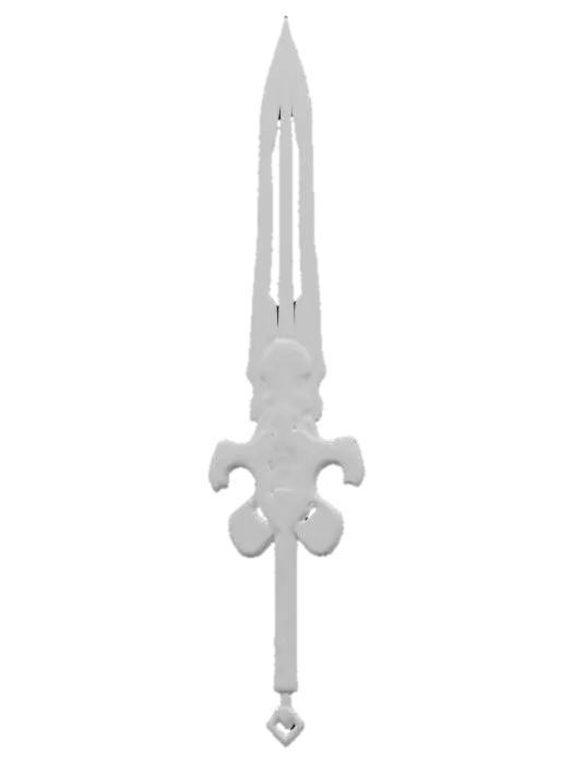 3D model for "A futuristic ChronoForge sword with a sleek, high-tech design. The blade is made of translucent crystalline metal with a glowing blue energy core pulsing through intricate engravings. The hilt is crafted from black carbon-fiber with gold circuitry inlays, and an embedded time-shift mechanism emitting a faint luminescent aura. The pommel features a rotating chrono-dial with an animated clockwork mechanism. , #ChronoForgeWeapon#