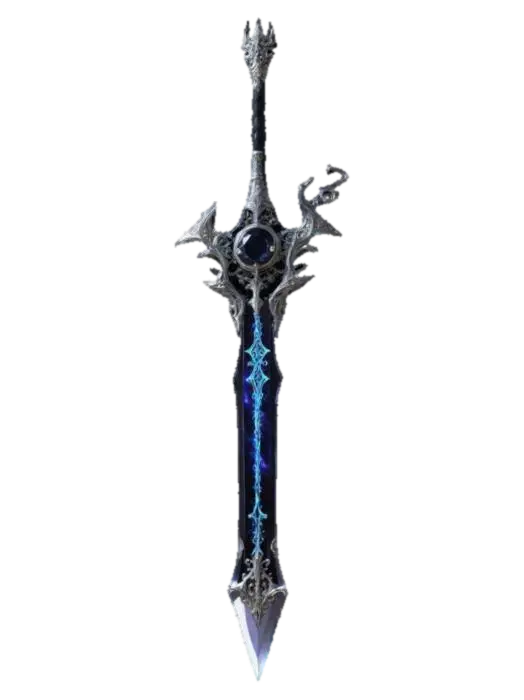 A dark fantasy chrono-rapier of semi-transparent black voidstone, swirling with… 3D model, vytvořený pomocí AI