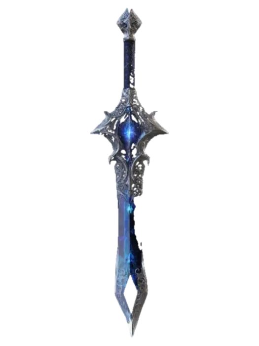 A dark fantasy chrono-rapier of semi-transparent black voidstone, swirling with… 3D model, vytvořený pomocí AI