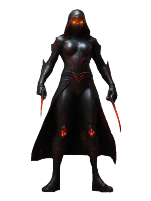 Shadowblade Assassin "A stealthy rogue in a sleek black bodysuit with crimson… - Venom 3D model, vytvořený pomocí AI