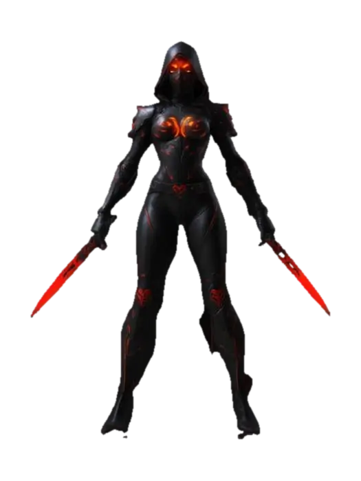 Shadowblade Assassin "A stealthy rogue in a sleek black bodysuit with crimson… - Venom 3D model, vytvořený pomocí AI