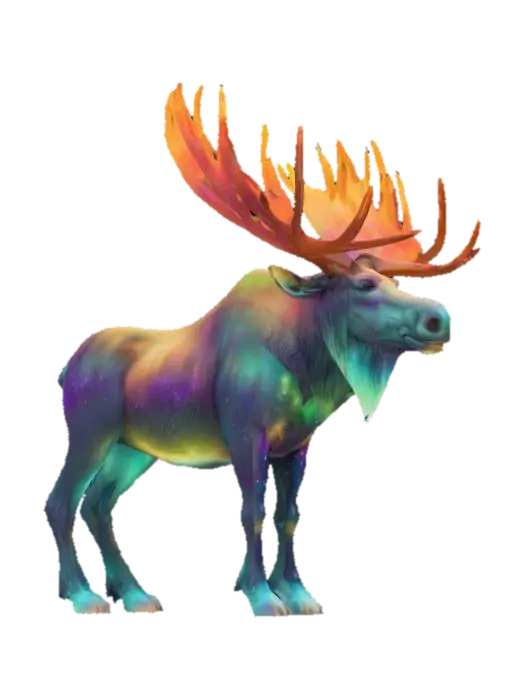 3D model for [Canada]
Object: Aurora Moose Titan
Material: Living stardust, glowing ice, ethereal mist
Shape/Form: Giant moose-like creature with massive luminous antlers stretching like northern lights
Color Scheme: Deep cosmic purples, greens, and blues with soft white highlights
Texture Details: Wispy mist textures, shimmering particle antlers, smooth icy hooves
Style: Mythical cosmic realism
Environment/Use Context (optional): Roaming across frozen tundras under shifting auroras
Reference Models (optional): Inspired by cosmic giants and Canadian wildlife myths #AroundTheWorld#