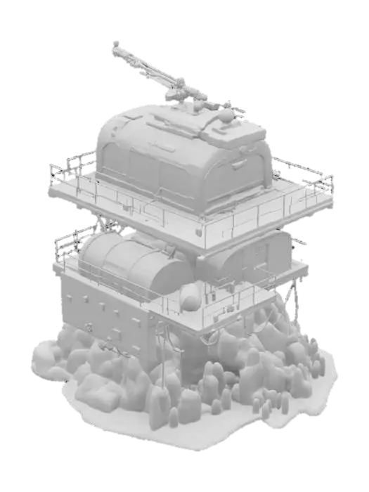 3D model for {
  "Object": "Silent Fang Roost – Arctic Cliffside Recon Encampment",
  "Material": "Carbon-reinforced scaffold, retractable nano-fabric tarps, wind-turbine generators",
  "Shape/Form": "Perched platform with modular tiers, sniper perch, and rope access ladders; semi-enclosed sleeping pods",
  "Color Scheme": "Storm-gray, deep green accents, red tactical markings",
  "Texture Details": "Tarp flapping textures, frostbitten metal, mesh netting, iced railings",
  "Style": "Survivalist guerrilla roost with sniper operations",
  "Environment/Use Context": "Built into sheer cliffs overlooking frozen valleys",
  "Reference Models": "Blends climbing camps, falcon roosts, and cold-weather military observation towers",
  "Polycount": "high-poly"
}, #AroundTheWorld#, 
