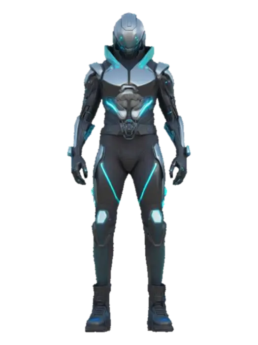 Object: Cyberpunk character with futuristic armor and tech enhancements. Material:… - Led 3D model, vytvořený pomocí AI