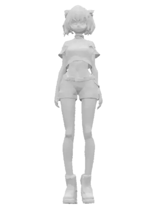 3D model for “girl” Material: skin Shape/Form: Slim, dynamic exposed skin with angular shoulder Color Scheme: Neon magenta base with cyan gradients, white luminous trims, yellow energy runes; spark-style anime highlights Texture Details: Shimmering soft plastic with glowing ink lines, smooth fabric surfaces with motion blur gloss, stylized specular reflections Style: Anime (2.5D cel-anime shading with cyber-magical vibe) Reference Models: Inspired by Hatsune Miku x D.Va x Kill la Kill’s