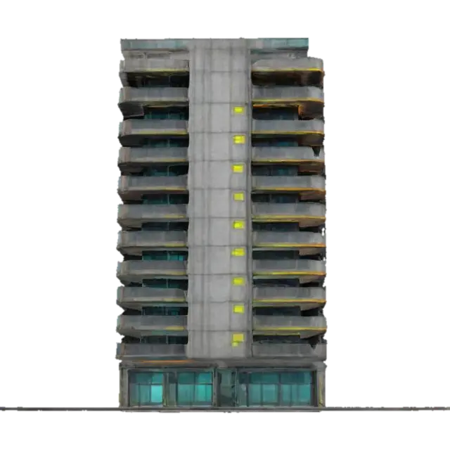 Subject: Multi-story apartment building with urban architectural details. Style:… - Highrise 3D model, vytvořený pomocí AI