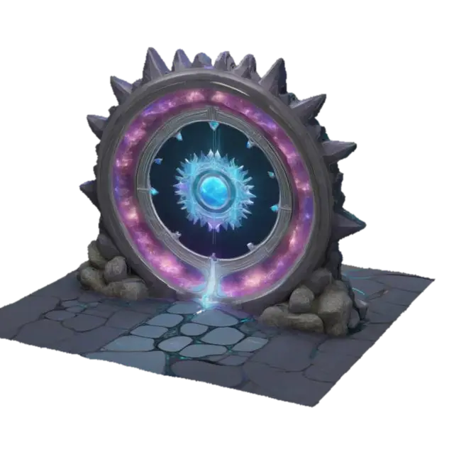 3D model for Portal Archway linking two worlds with dimensional transference gateway
Style: Ethereal cosmic-fantasy-meets-sleek sci-fi design with art nouveau curves and angular tech accents
Material: Crystal-infused obsidian framework, luminescent mythril conduits, holographic Aetheric panels
Details: Twin concentric arch rings (span 50 m) with shifting fractal patterns, central floating keystone orb, bioluminescent filament veins, engraved arcane glyph circuits, micro-thruster stabilizers, suspended anti-gravity pylons, reflective mirror plating, subtle particle mist emitters and dynamic color-shifting luminescence ribbons, nano-sculpted runic filigree along edges
Purpose: Iconic world-bridge landmark optimized for PBR visualization in game cinematics and VR explorations and gallery showcase, #arch#