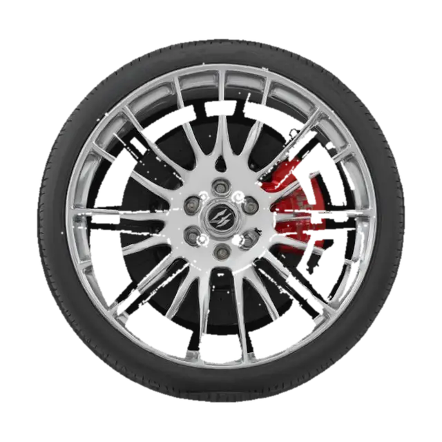 { "object": "car wheel", "rim_pattern": "interlaced spokes", "rim_spoke_count": 20,… 3D model, AI generated