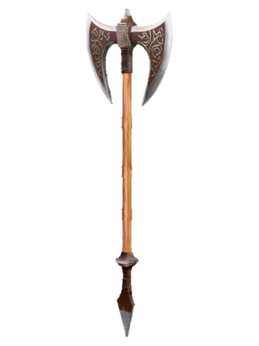 create a massive doubleheaded axe that has another doubleheaded axe bit at the… 3D model, vytvořený pomocí AI