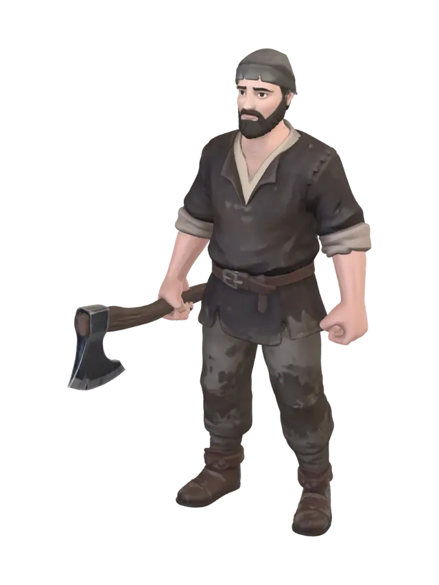 Human Worker - Axeman 3D model, vytvořený pomocí AI