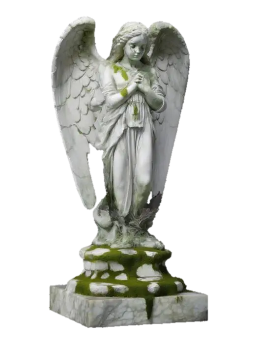 A hauntingly realistic ancient cemetery angel statue, carved from cracked and… 3D model, vytvořený pomocí AI