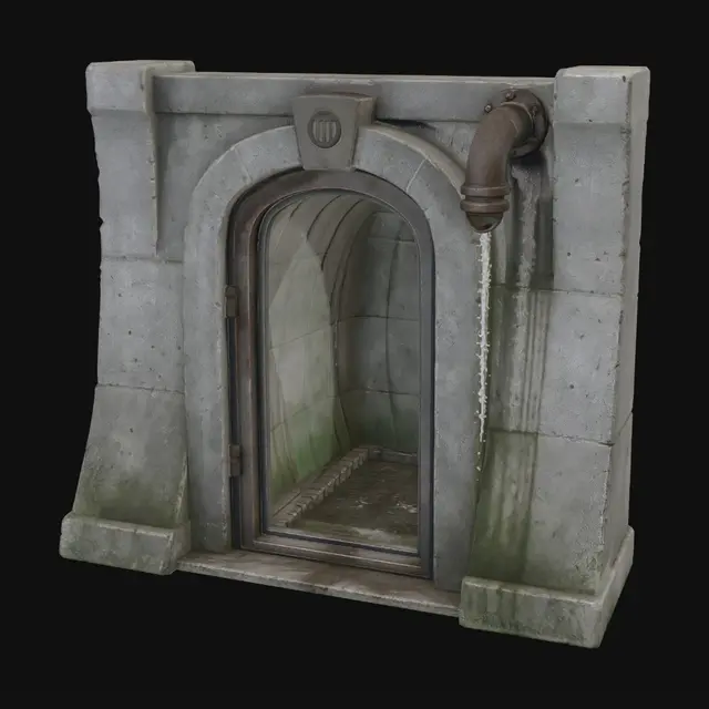 3D model for Stone Arch Tunnel Entrance with Rusty Pipe