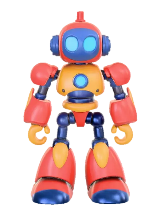 Low-poly, stylized TOY ROBOT CHAMPION with a blocky retro-futuristic design, vibrant… - Iconic 3D model, vytvořený pomocí AI