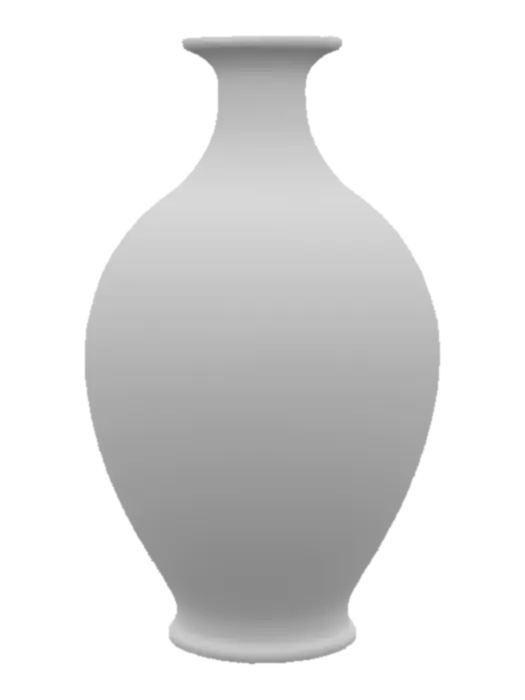 3D model for Decorative ceramic vessel, bulbous body with a narrow neck, painted in rich cobalt blue with swirling white floral motifs. Glazed surface glossy and reflective, with slight drips near the base. Lip rim accented in metallic bronze paint. Subtle hairline cracks in the glaze add age and character. Bottom flattened for stability.