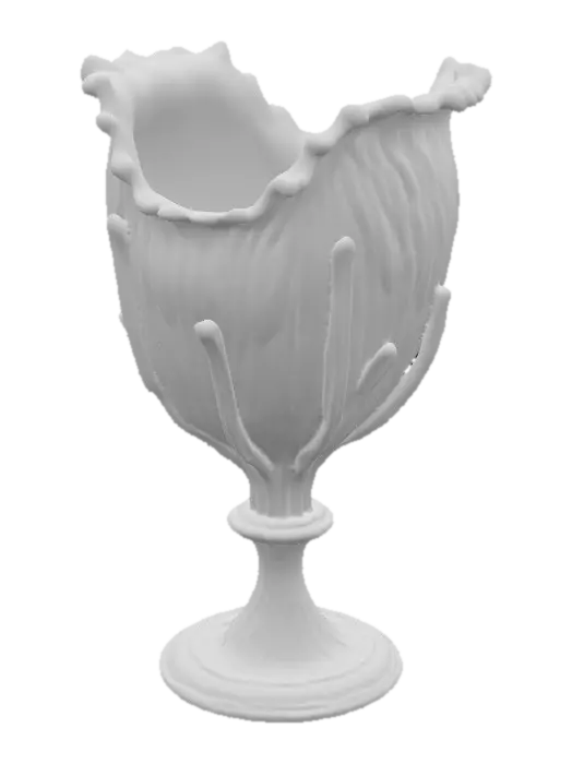 3D model for a ceremonial chalice shaped like a nautilus shell, spiraled with pearl-inlaid ridges and gold ribbing. Tentacle-like silver supports extend as the base. PBR textures: pearl with iridescence, brushed silver, polished gold, and mother-of-pearl interior with subsurface shimmer. Optimized geometry for real-time rendering, with baked AO and high-resolution normal maps.