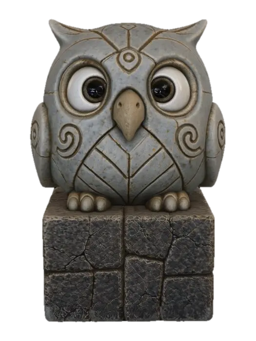 Stone Owl on a Cracked Pedestal 3D model, vytvořený pomocí AI