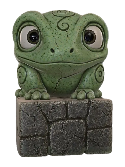 Emerald Stone Frog on a Cracked Pedestal 3D model, vytvořený pomocí AI