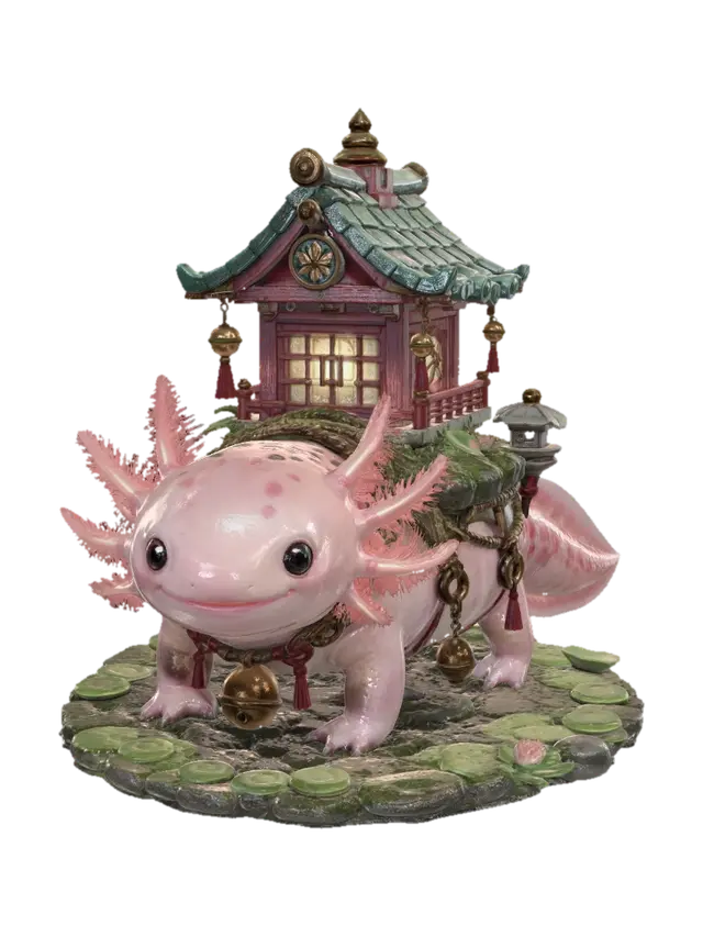 Pagoda on a Pink Axolotl 3D model, vytvořený pomocí AI