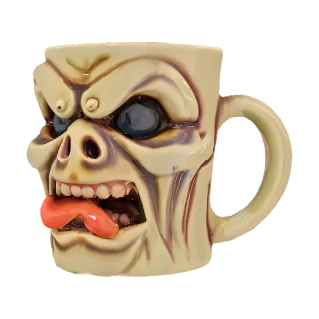3D model for A coffee mug shaped like a screaming cyclops head, with the handle formed by a tongue curling out. The eye is hollow, peeking into the liquid inside.
