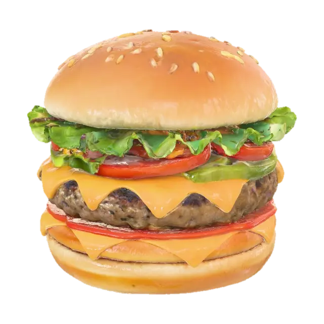 Deluxe Cheeseburger, #food# - Fastfood 3D model, vytvořený pomocí AI