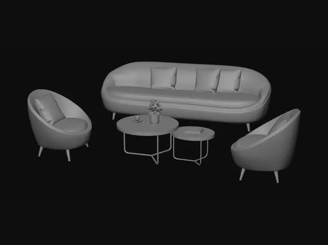 3D model for Tangerine Marble Lounge Set