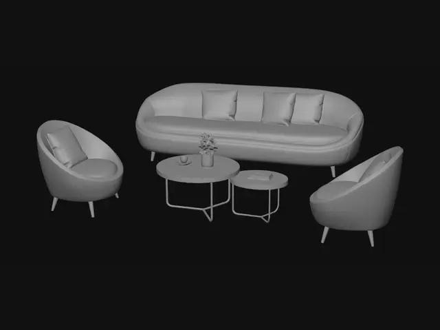 3D model for Tangerine Marble Lounge Set