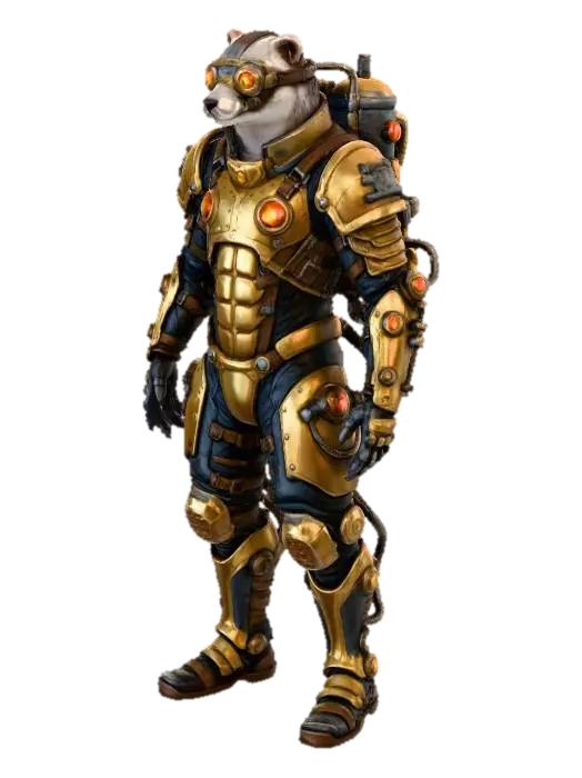 Steampunk Ferret Warrior 3D model, vytvořený pomocí AI