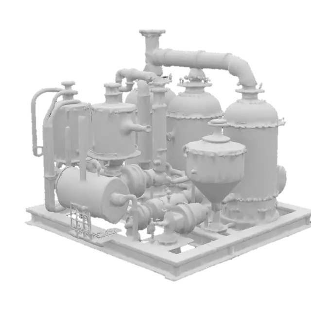 3D model for industrial machine unit prop with fluid silos and complicated mechanisms with grim and grimy industrial factory rusty look