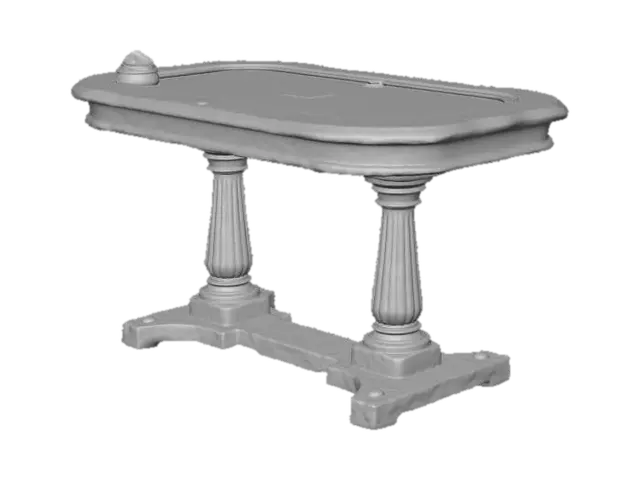3D model for Premium game-ready 3D magician trick table for Vex the illusionist in a TikTok Live arcade show. Small elegant stage table with black lacquer wood, deep red velvet top, subtle gold trim, luxury illusionist style, clean readable silhouette, stable base, compact performance scale, designed for cards, coins, tickets, and reveal props. Premium PBR materials, clean topology, centered origin, optimized for WebGL/Three.js, GLB export. Single prop only, no background, no text, no extra objects.