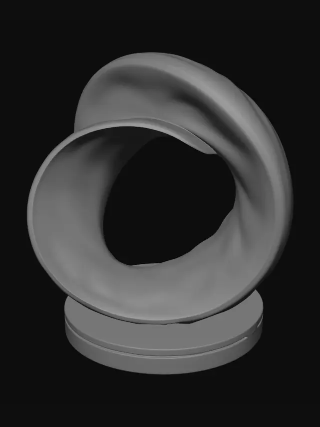 3D model for Futuristic abstract white sculpture, smooth flowing organic curves, elegant twisted parametric design, minimalist sci-fi aesthetic, monochrome matte white surface, clean continuous geometry, 3D printable FDM friendly, support-free or minimal supports, stable self-standing structure, no thin fragile parts, uniform wall thickness, integrated base, modern contemporary art sculpture, ultra clean topology, realistic studio lighting, neutral background, high detail, volumetric form, printable realistic mesh, CAD-inspired design, high poly, smooth surfaces.