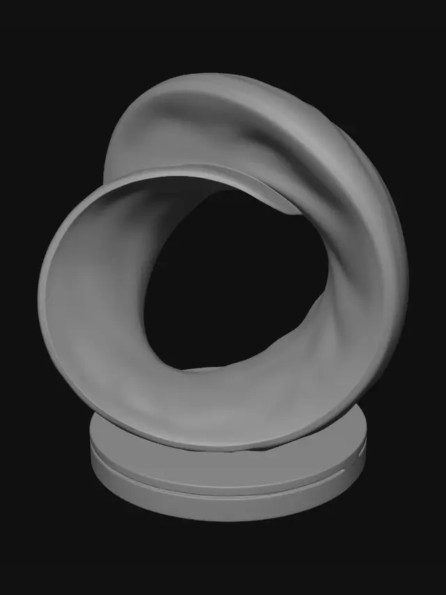 3D model for Futuristic abstract white sculpture, smooth flowing organic curves, elegant twisted parametric design, minimalist sci-fi aesthetic, monochrome matte white surface, clean continuous geometry, 3D printable FDM friendly, support-free or minimal supports, stable self-standing structure, no thin fragile parts, uniform wall thickness, integrated base, modern contemporary art sculpture, ultra clean topology, realistic studio lighting, neutral background, high detail, volumetric form, printable realistic mesh, CAD-inspired design, high poly, smooth surfaces.