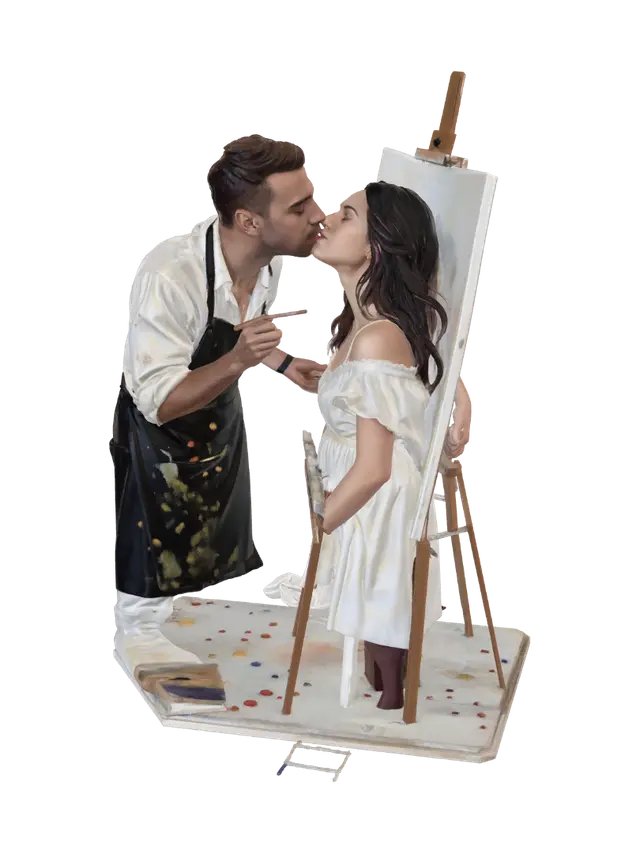 Kiss in the Studio - Two model 3D, wygenerowany przez AI