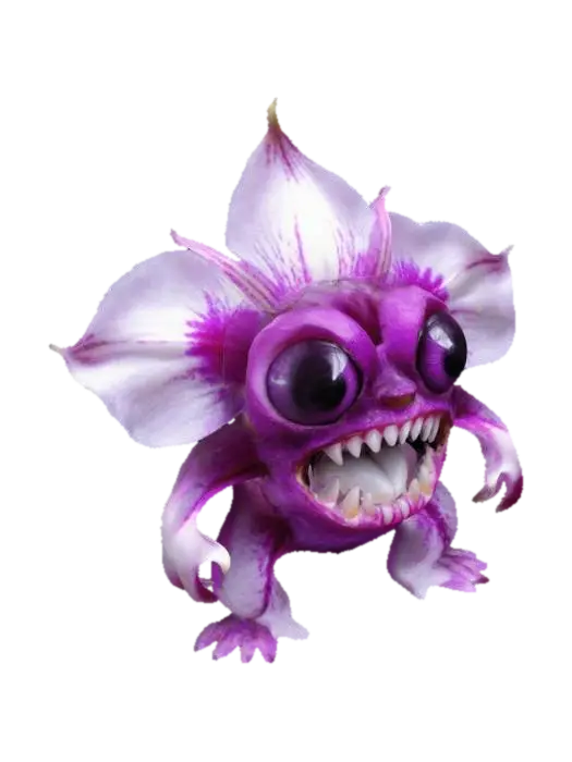 Modelong 3D ng Orchid flower monster purple pink and white eyes on the petals and teeth in the middle…, ginawa ng AI