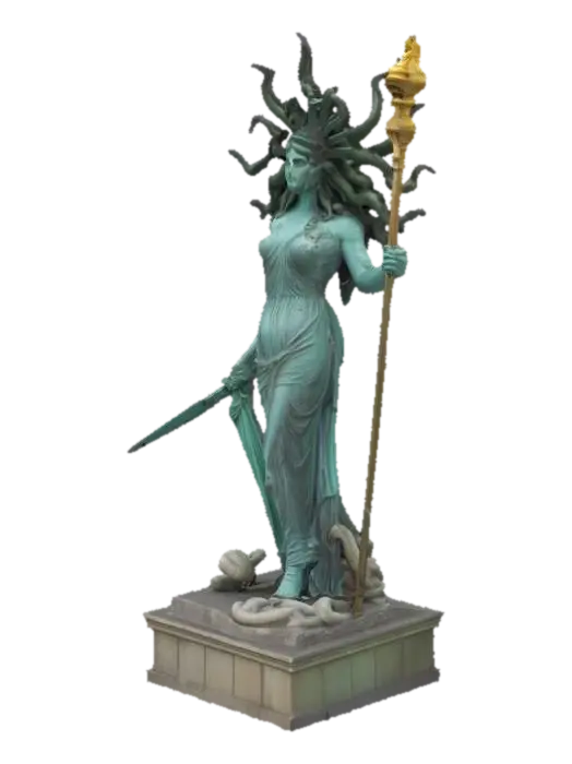 #AroundTheWorld#, the statue of liberty but medusa - America 3D model, vytvořený pomocí AI