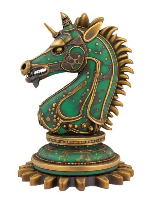 3D model for Steampunk chess piece knight on a gear