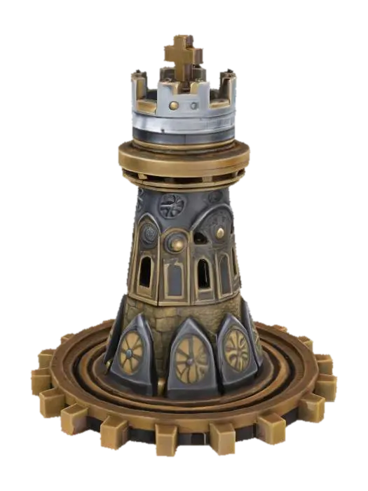 armored chess piece little round castle tower on a gear - Strategy 3D model, vytvořený pomocí AI