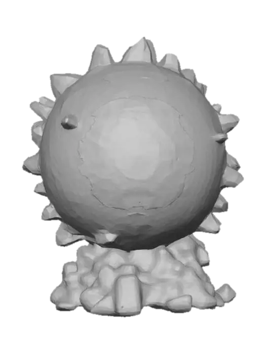 3D model for A bizarre arctic entity, resembling a colossal floating eyeball encased in jagged, iridescent ice. The sclera is a milky, opalescent white, while the iris swirls with hypnotic gradients of sapphire and turquoise, occasionally cracking to reveal deeper, darker hues. Fine, crystalline cilia extend from its surface, shimmering like microscopic diamonds, creating an aura of frozen mist around it.#Halloween2025#