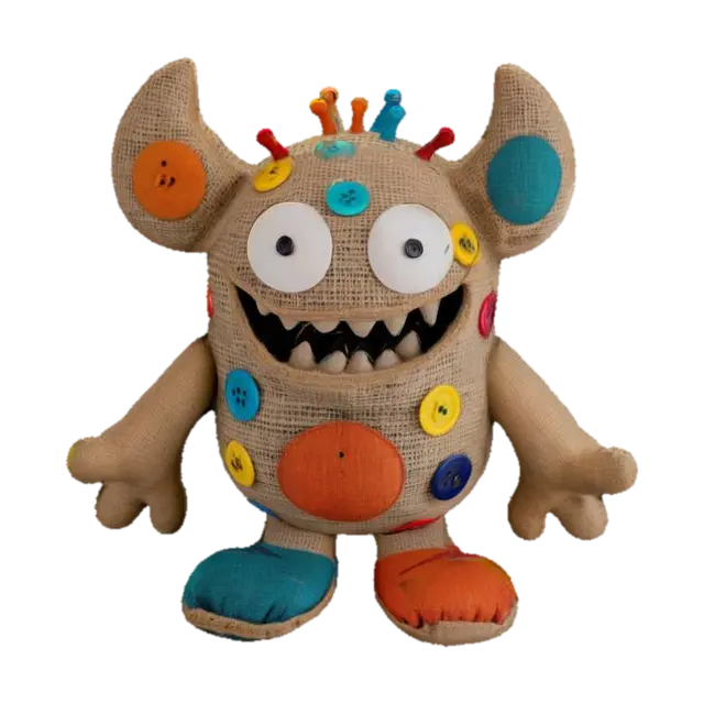 Cute monster stuffed toy made outnof burlap. Buttons for eyes. - Button 的 AI 生成 3D 模型