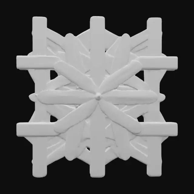 3D model for A piece of wall art crafted from warm-toned wood features an intricate arrangement of interlocking geometric shapes. The wood's surface displays a visible, tactile grain, with some areas smoothly polished and others exhibiting a subtle, natural texture. Varying shades of natural brown and amber, possibly enhanced by a clear stain, highlight the distinct planes and angles. The shapes are layered in relief, creating dynamic shadows and a three-dimensional structure that feels substantial and organic to the touch.